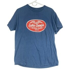 Luke Combs World Tour 2023 Concert T-Shirt Large Blue Short Sleeve Music Tee